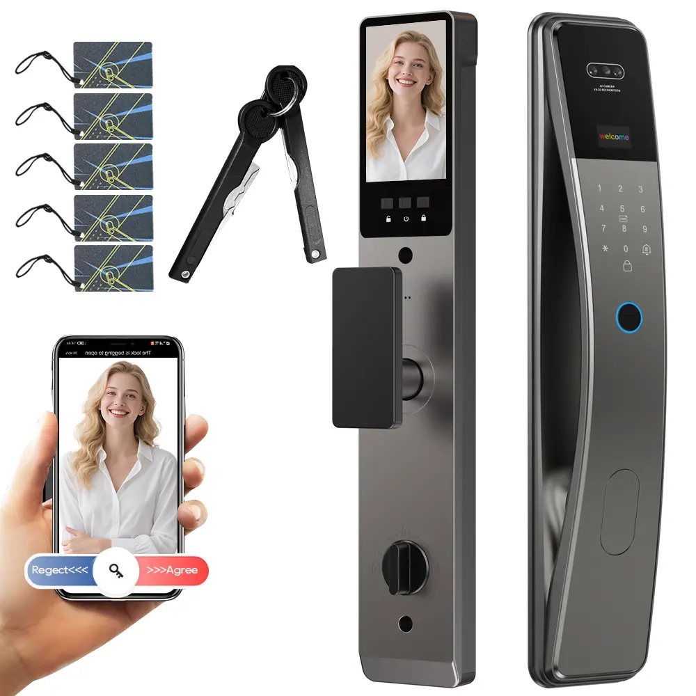 AI-Enabled 3D Face Recognition Smart Door Lock with Camera & Doorbell - Automatic Fingerprint, Passcode, IC Card, Mechanical Key Access, Electronic Deadbolt Mortise Lock, AutoLock, Tuya App Smart Home Security, Automatic Fingerprint Lock, Security Door Lo