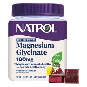 Natrol Magnesium Glycinate Supplements 100mg, Cherry Lemon Soft Chews for Healthy Sleep and Body, Magnesium Glycinate 100mg, Up to a 30 Day Supply