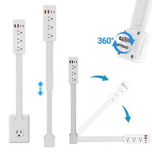 Outlet Extender Outlet electrical Mountable Multi Plug Wall Outlet, with 2 USB-A 2 USB-C & 3 AC, Extendable 22-34" Rotatable 180°, Surge Protector Power Strip,UL-certified power cord,ideal for behind furniture in home/office
