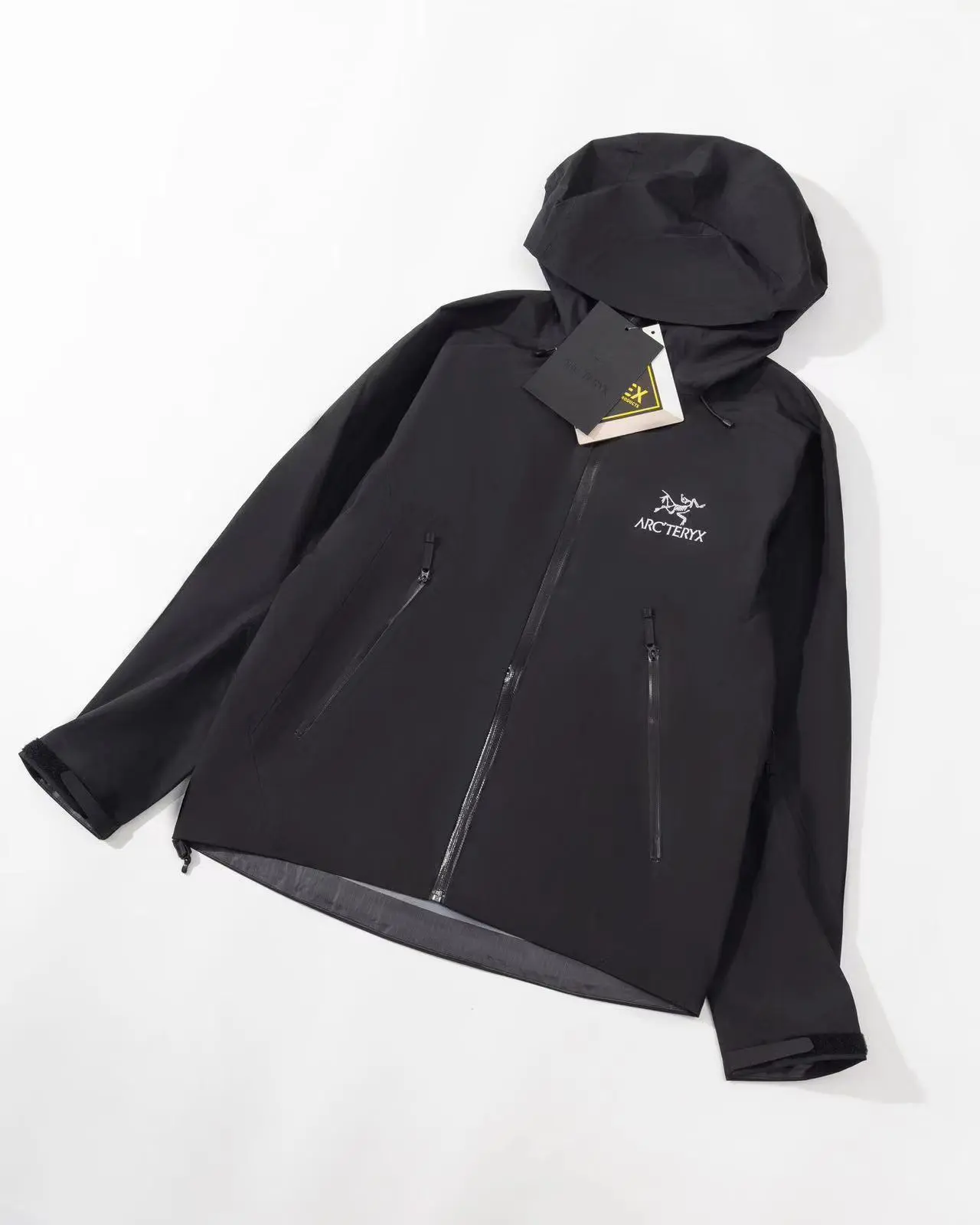 Solid Black Hooded Outdoor Shell Jacket, Waterproof Windproof Fabric, Adjustable Hood, Great for Hiking Camping Daily Outdoor Trips