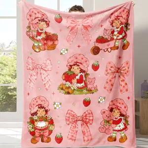 Strawberry Shortcake Blanket That Hits Different | Adorable Vintage Cartoon Coquette Blanket, Soft Snuggly Blanket for Couch/Bed, Perfect Gift for Y2K & Nostalgia Lovers Warm All-Season Blanket Ideal Birthday/Christmas Gift for Kids & Teens