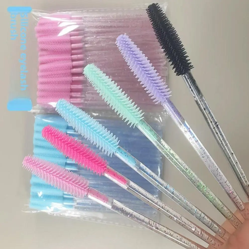 50pcs Crystal Silicone Eyelash Brush Lash Makeup Brushes Eyebrow Comb Eyelashes Extension Spoolie Microbrush Cosmetics Tool