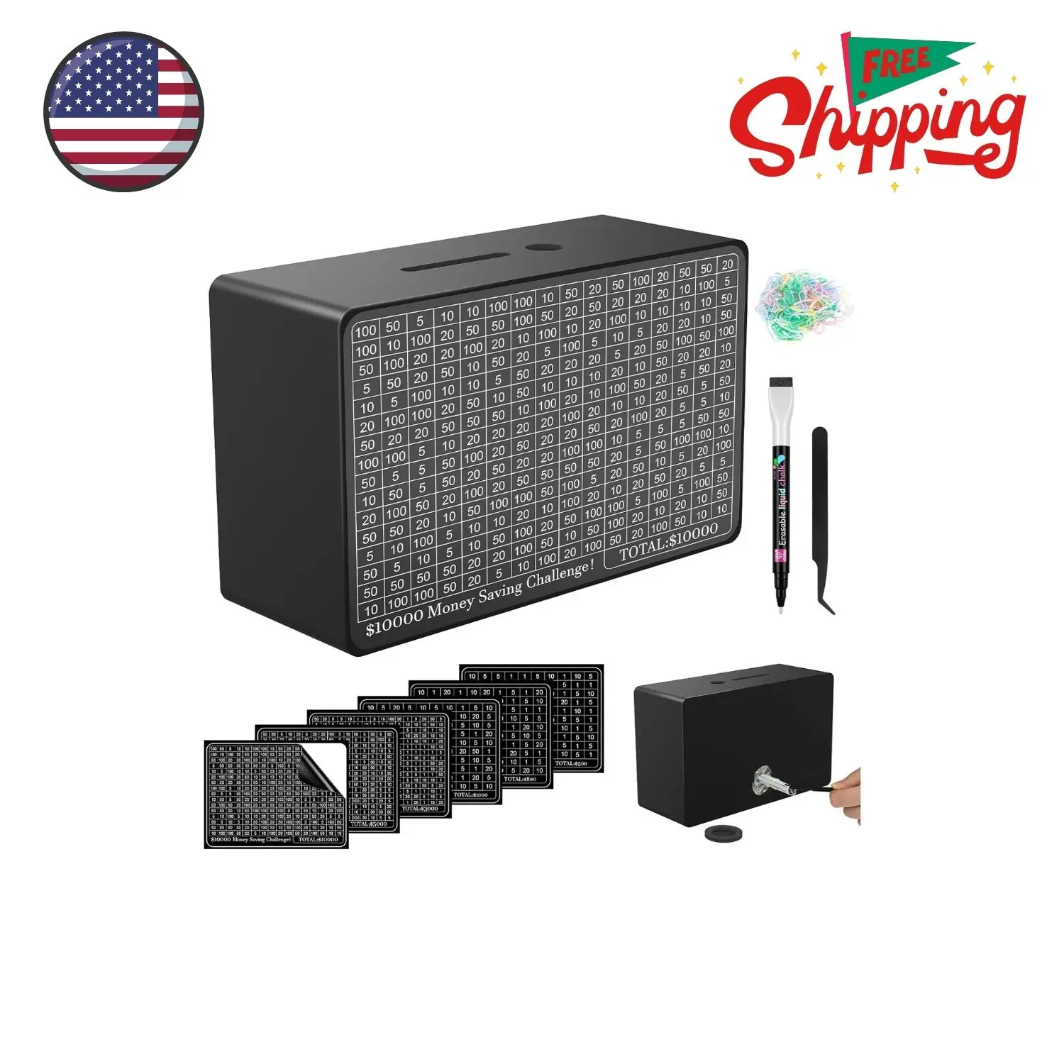 Wooden Money Saving Box, Cash Vault Savings Box for $10000 $5000 $3000 $1000 $800 $500 Black