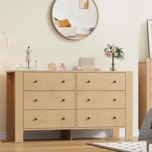 Natural Oak 6-Drawer Sturdy Dresser - TV Stand Dresser with Deep Drawers, Metal Knobs, Engineered Wood, Easy Setup, Modern Storage Sideboard for Bedroom & Kids’ Bedroom Indoor Furniture