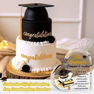 Graduation Gift, Acrylic Heart-Shaped Graduation Plaque, Golden & Black Modern Design with Inspirational Quote, Graduation Cap & Book Decor, Desktop Ornament Souvenir for High School/College Graduates, Teacher Appreciation Gift