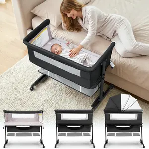 Baby Bassinet, Baby Basinet Bedside Sleeper, Easy to Fold Portable Crib Side Bassinet 2025 new Style Girl/boy bassinets, bedside bassinet,Dark Gray Folding Sleeping Cot
