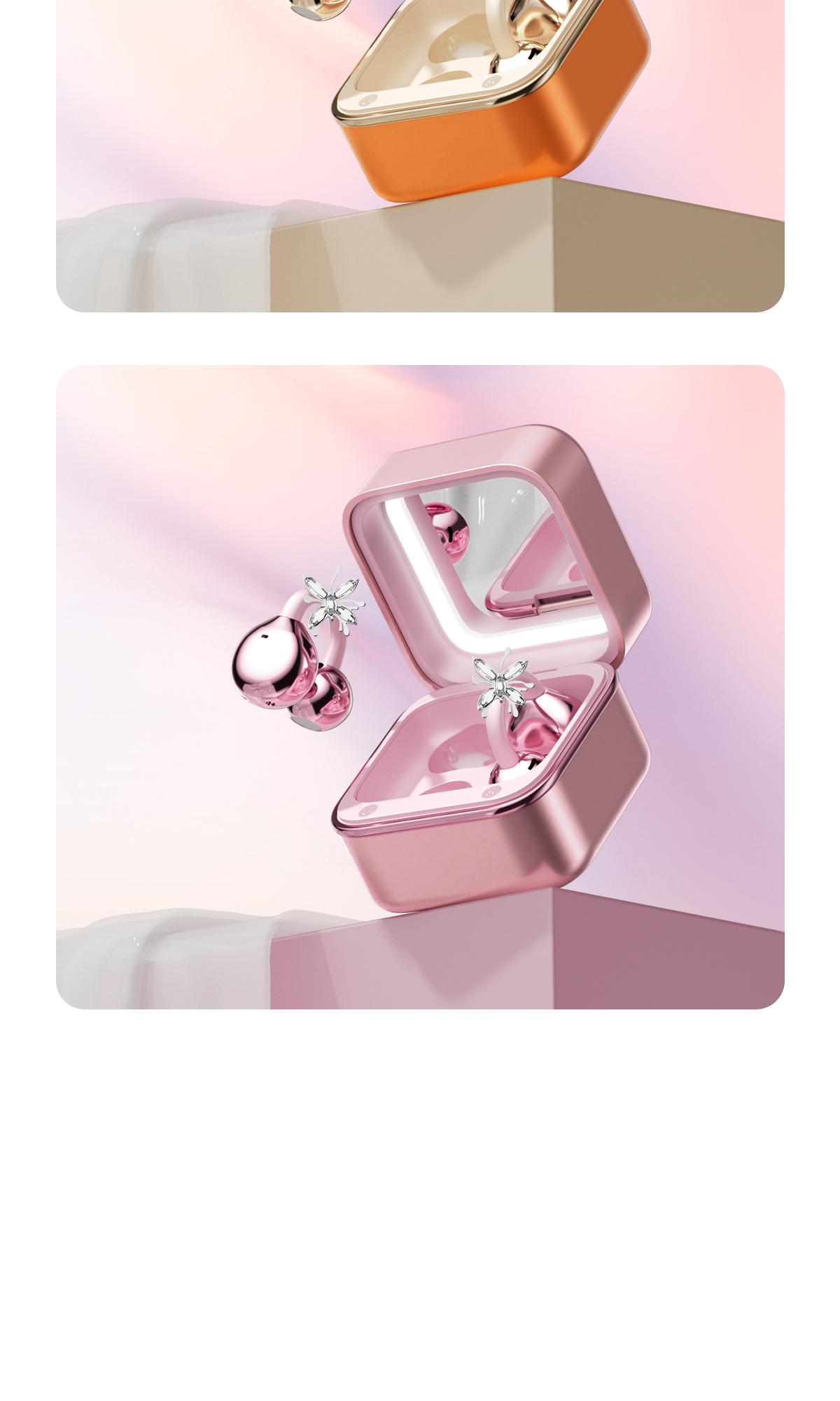 Chengruida M161 headphones,Butterfly earrings Minimalist Aesthetics Butterfly Design Clip-On Headphones, Electroplated Metal Case Comfortable Touch Bluetooth Earbuds