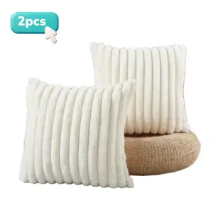18 x 18 inch, Solid Color Faux Fur Throw Pillow Cover, 2 Counts Soft Comfortable Striped Decorative Cushion Cover without Filler, Household Decoration Supplies for Home Living Room Sofa Couch, Bedroom Decorative Accessories