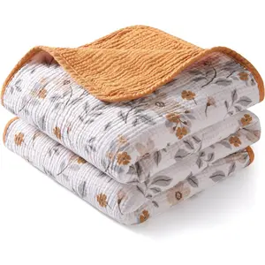 Muslin Baby for Girls Boys, Soft Cotton Baby, 40x40 Inches Breathable Swaddle Blanket for Baby Kids Toddler, Yellow Flower