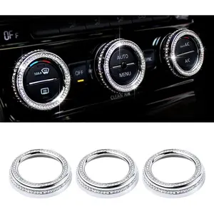 LECART Bling Car Accessories Fit for Volkswagen Arteon Altas Passat Tiguan Golf CC Glitter AC Knob Covers Auto Interior Decor Trims Metal Decals 3Pcs