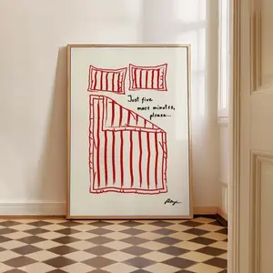 Just 5 more minutes print: Hand-Drawn Bedroom Art, Funny Stay in Bed Poster no Framed