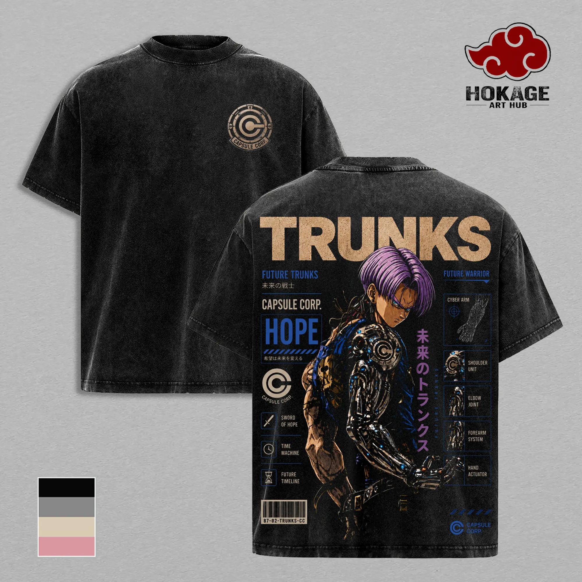Future Trunks DBZ T-Shirt, Capsule Corp Cyber Arm Graphic Tee, Back Print Vintage 90s Anime Shirt, Graphic Tees Men, Trendy Tshirts, Men's T Shirts, DBZ Streetwear, Unisex Cotton Distressed Tee, Merch For Men, Men Fashion Graphic Tee