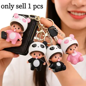Fashion Monchichi Keychain Charm Cute Mini Figure Mochi Decoration DIY Phone Chain Key Ring Accessory Gift