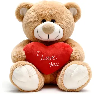 I Love You! 10'' Teddy Bear with Red Heart, Soft Plush Bear Doll Stuffed Animal Toys, Gifts for Her/Girlfriend Lover Mom Kids (Light Brown)