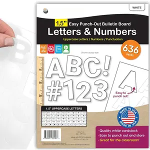 636 count 1.5 in. White Bulletin Board Letters & Numbers, Capital Alphabet Letters, Numbers, Punctuation,  Made Card Stock Punch Out Letters for Posters, Bulletin Boards, Classroom