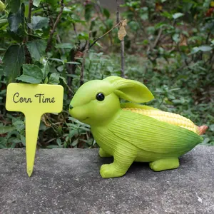 Bright Color Resin Rabbit Statue Ornament, Corn Shape Feature, Fresh Natural Style, Easter Garden Yard Decor Gift, Fairy Tale Micro Landscape Decoration, Exterior Decorative Statues