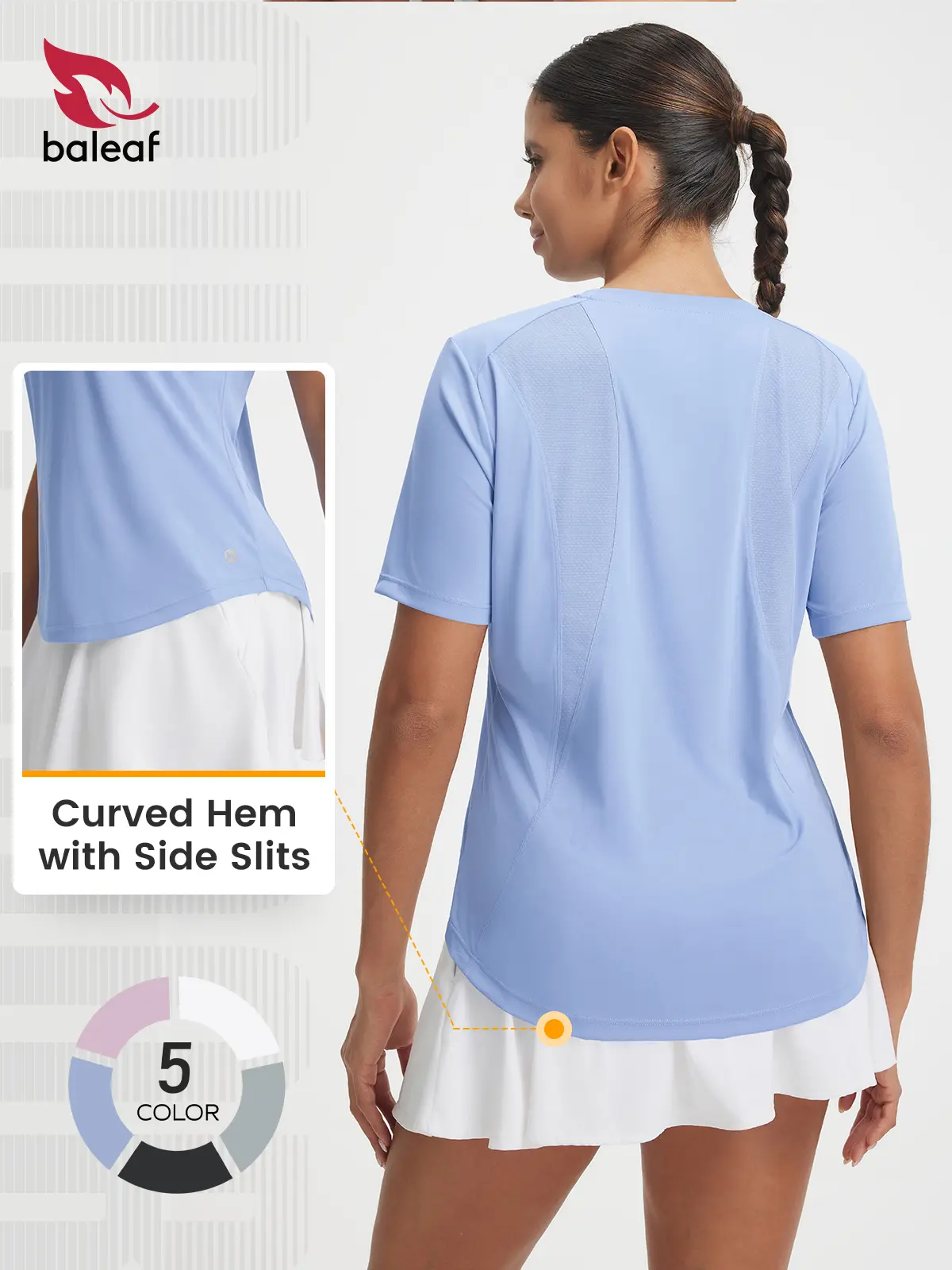 BALEAF Women's Short Sleeve Activewear T Shirt - Breathable Mesh Back, Quick Drying Top, Moisture Wicking, UPF 50+, Lightweight Sun Protection Athletic Tee for Gym, Hiking, Daily Use, Moisture Wicking Tee, Workout Tops