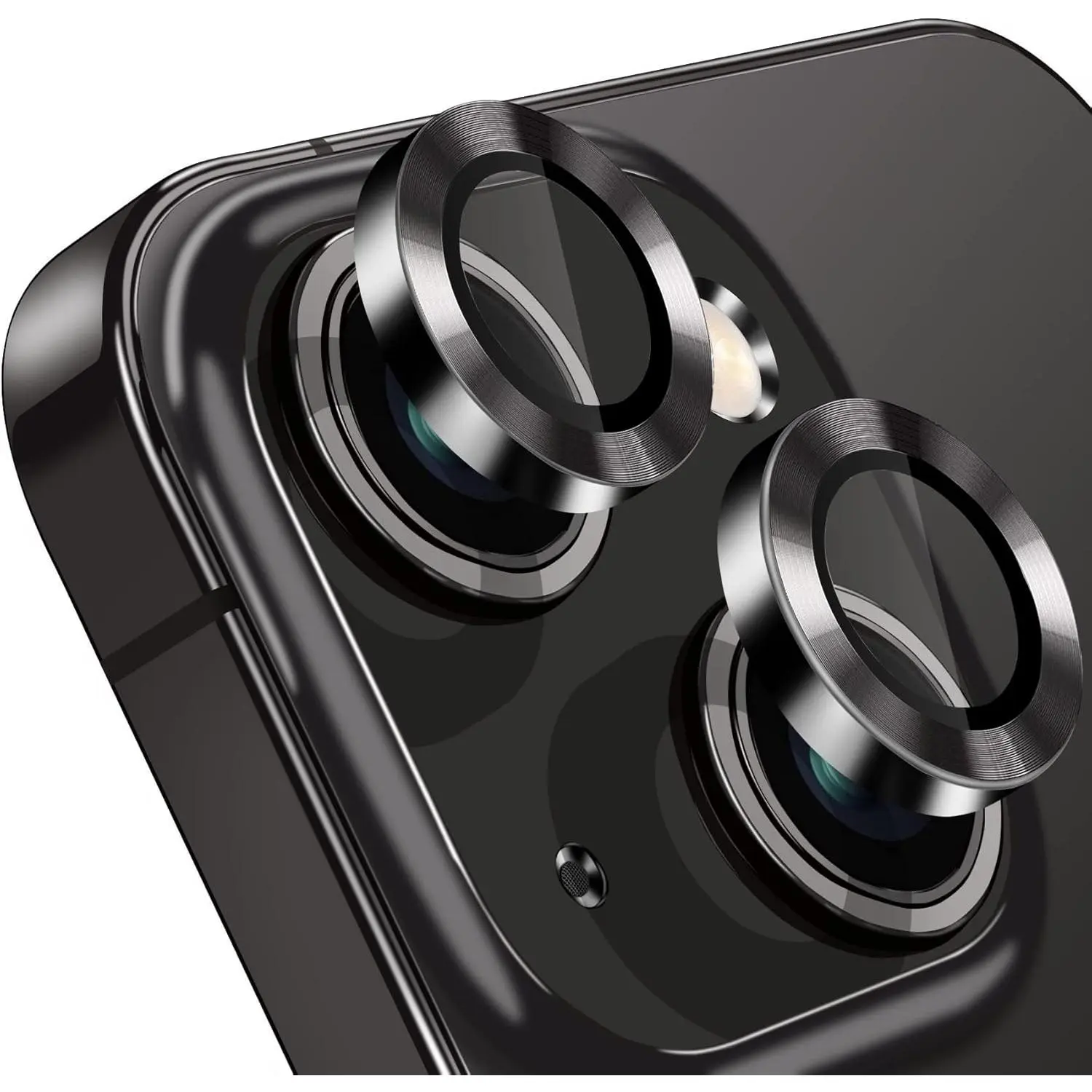 Compatible with  14 and 14 Plus Camera Lens Protector, Anti-Scratch Lens Cover 9H Tempered Glass Camera Screen Protector Shockproof Camera Ring for 14 and 14 Plus with 2 Lens - 2 count Black