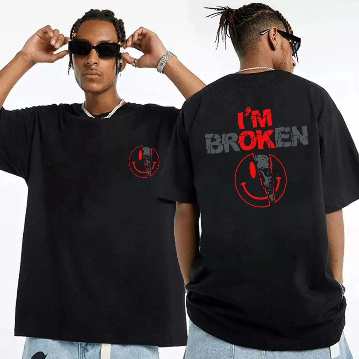 Graphic with 2-Sided 'I'm Broken' Smile Face Print, Unisex Soft Relaxed Fit Pullover Streetwear Tops, Graphics, Apparel, Casual