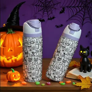 32oz Stainless Steel Water Bottle with Straw, Leakproof Insulated Hydration Tumbler, Halloween Pumpkin Ghost Design, Insulated Cold Retention, Ideal for Outdoor Sports & Travel Gifts