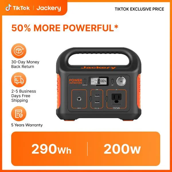 [Live Exclusive] Jackery Explorer 290 Portable Power Station - 290Wh Lithium Battery Backup, 200W Pure Sine Wave AC Outlet, Quiet Solar-Powered Unit with Bluetooth for Camping, Off Grid Supplies, Solar Power Generators