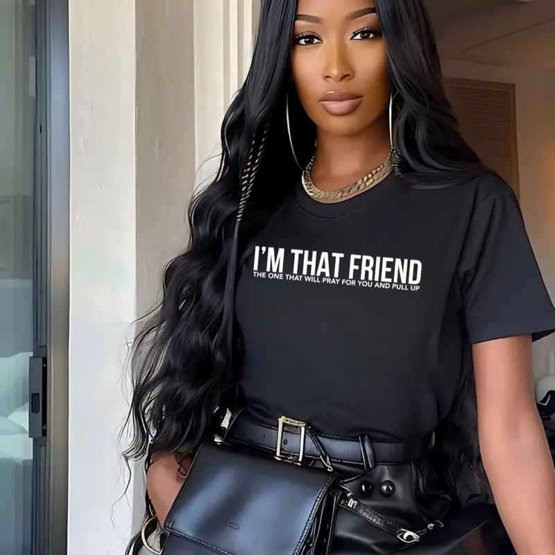 Women's Casual Short-Sleeve Round Neck T-Shirt - Unisex Faith Statement "Pray And Pull Up" Graphic Letter Pattern Women's Tops, Casual Clothes (Black), Letter Pattern Women's T-Shirts