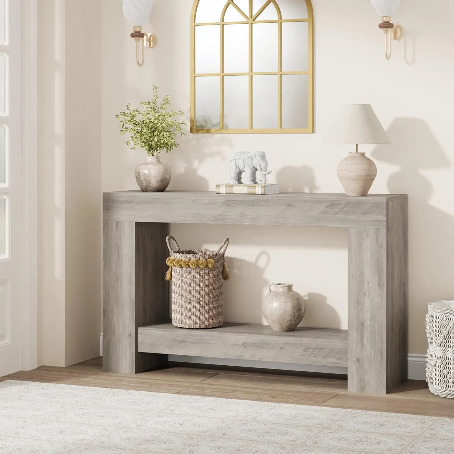 Gaomon Heavy Duty Rustic Wood Entryway Table - 120cm Large Grey Hallway Table with Grain Texture, Storage Organizer, Heavy Duty Table, Rustic Hallway Table