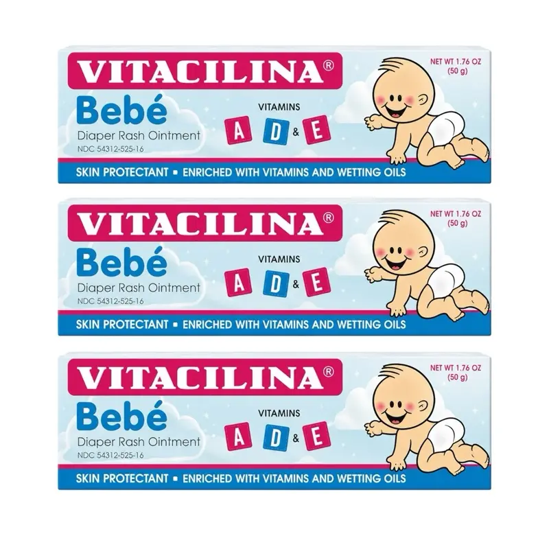 Vitacilina Bebe Diaper Rash Ointment 1.76 oz Pack of 3 Enriched with Vitamins A D E for Baby Skin Protection
