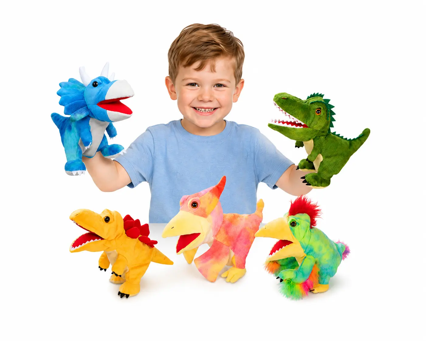 Dinosaur Hand Puppet, soft plush kids play toy with movable mouth for vivid pretend role play, it can greatly stimulate children’s imagination, perfect interactive storytelling prop for parent-child games,suitable for boys and girls aged 3 to 10