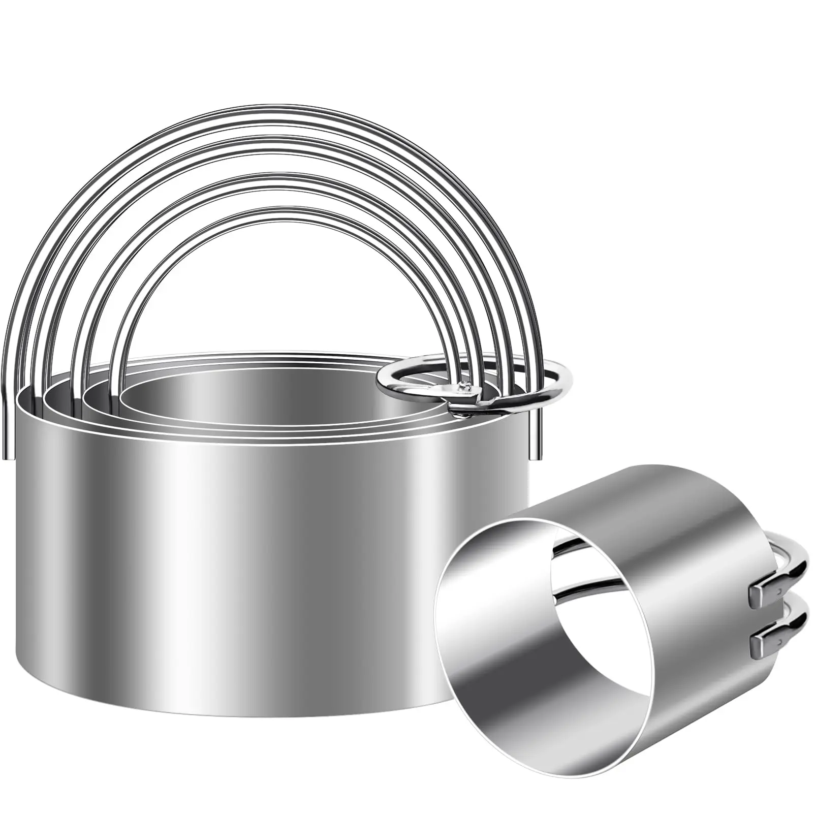 5-Piece Engraved Round Stainless Steel Cookie Cutter Set with Arched Handles, 5 Sizes, Easy-to-Clean Baking Utensils Supplies, Kitchen Cookie Molds for Dough and Cakes