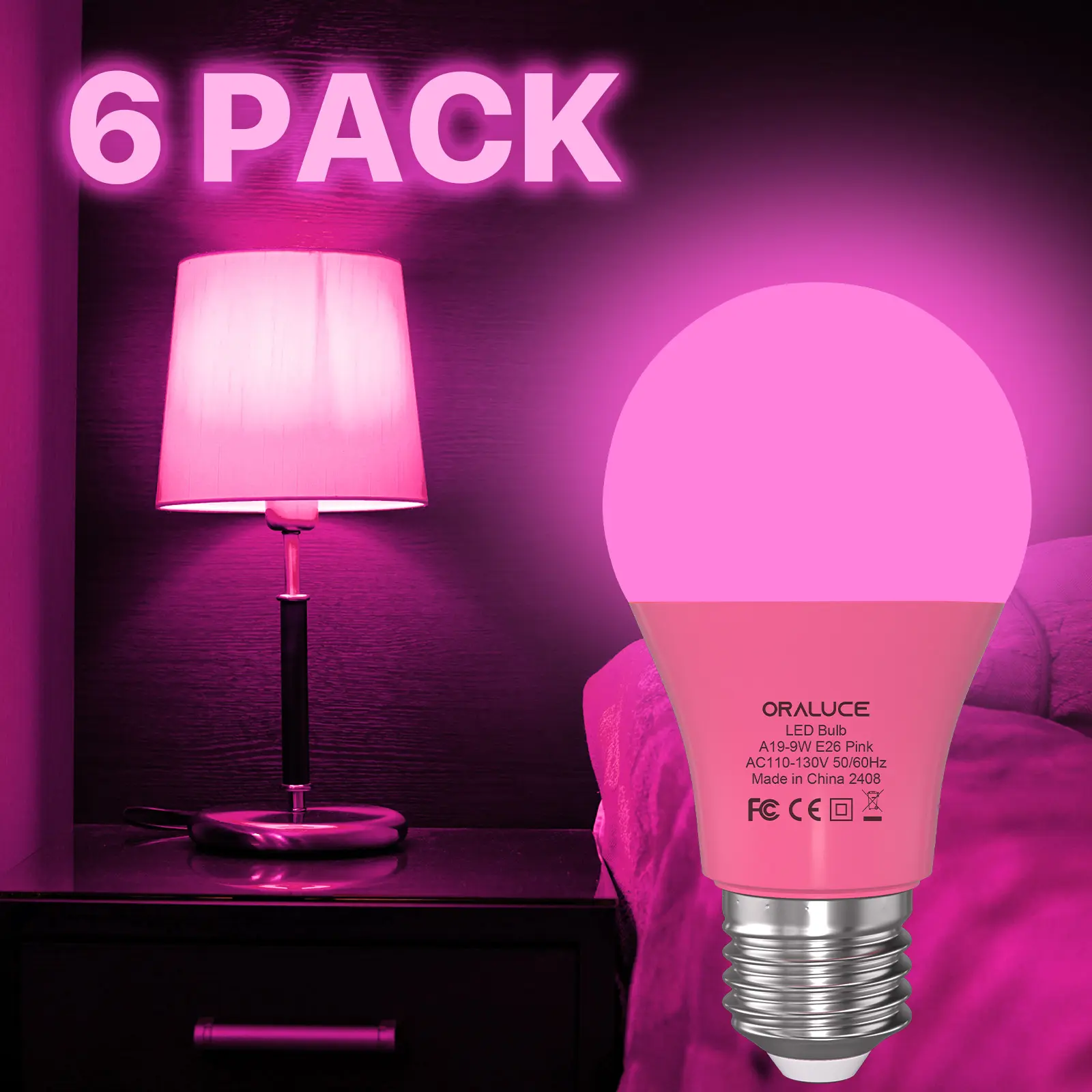Pink Light Bulbs Indoor Outdoor, A19 Color Lights Bulb,Colorful E26 LED Bulb 60 Watt Non-Dimmable, for Bedroom, Lamps, Patio, Halloween, Christmas, Party, Holiday, 6 Pack lightbulb