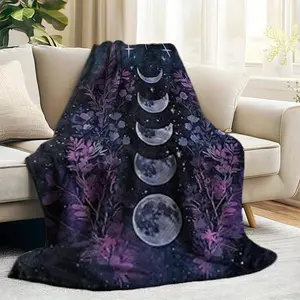 Dark Moon Phase Flannel Blanket Celestial Witch Gothic Parabola, Adult Gift For Women, Lightweight Soft Fleece, Mysterious Cabin, Suitable For Sofa Bed Room Gothic Halloween Decoration