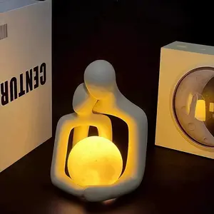 Ceramic Couple Night Light Ornament – Artistic Couple Statue With Gentle Ambient Lighting, Aesthetic Bedroom Decor, Housewarming Gift