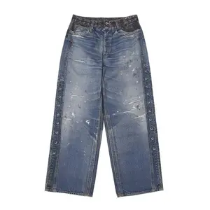 Inflation Men's 100% Cotton Straight Leg Spliced Digital Print Casual Denim Jeans - Height-Enhancing, Pocket-Equipped, All-Seasons Niche Streetwear Mens Clothing, Father's Day Gift
