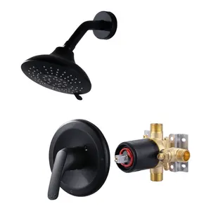 WOWOW Shower Head Set with Valve, Black Shower Faucet Fixtures Set with Shower Rain Head Trim Kit for Bathroom