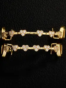 2 Pcs Hiphop Zircon Retainer, 14k Gold Plated Copper, Punk Style, Music Festival, Party, Halloween, Fashion Blogger Accessory, Gift