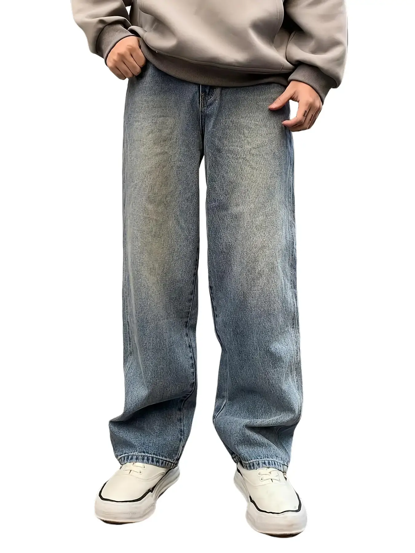 Men's Loose Casual Denim Long Pants - Smooth, Rayon-Cotton Blend, Plain Basic Jeans for Daily Wear (Unbridled Fashion Menswear)