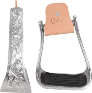 Cashel Engraved Slanted Aluminum Stirrups - 2.5" Tread Width, Offset Design for Knee and Joint Relief