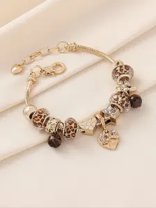 Women's Leopard Print Beaded Bracelet with Bow, Heart, Clover and Tiger Eye Stone, Trendy Fashion Jewelry, Heart Shaped Bracelet, Heart Charm Bracelet, Copper Bracelets, Perfect for Parties, Nights Out and Daily Wear