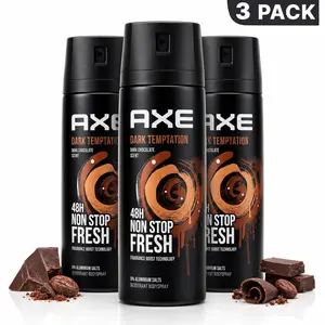 AXE Dark Temptation Deodorant Body Spray 3 Pack Bundle (5oz / 150ml) - Dark Chocolate Scent 48H Non Stop Fresh