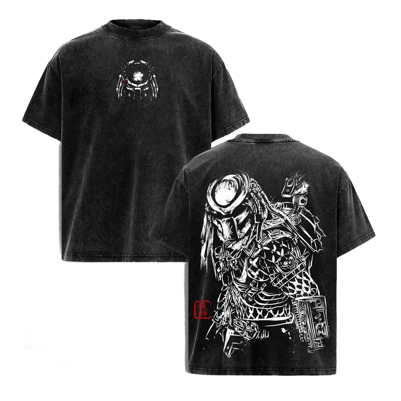 Predator Alien vs. Predator Vintage T-Shirt, Washed Shirt Menswear Top, Heavy Cotton Oversize Graphic Tee, Unisex Retro 90s Sci-Fi Movie Fans, Classic Space Action Film Print