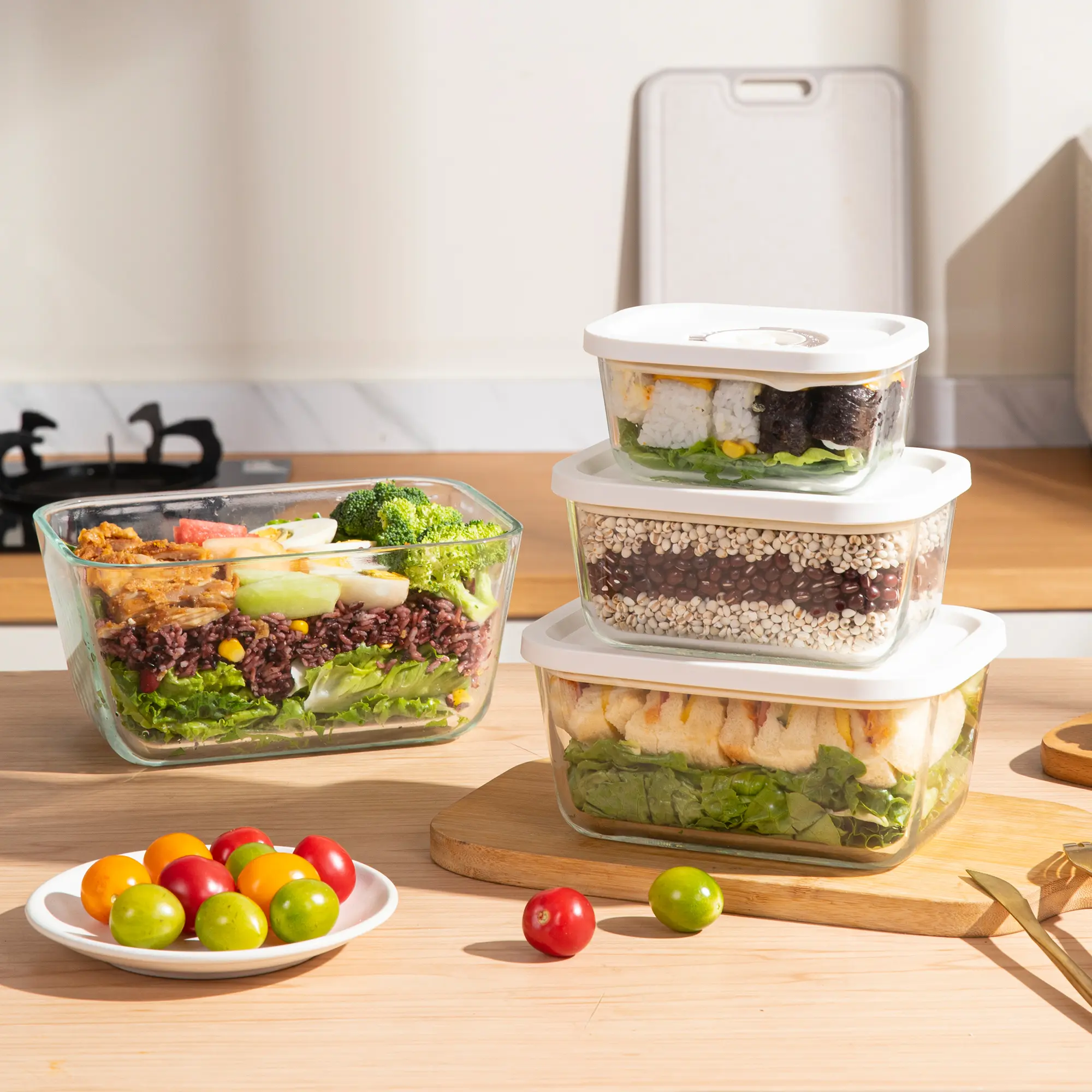 FoYanTun Vacuum Food Storage Accessories, Glass & BPA-Free Plastic Vacuum Seal Containers with Reusable Vacuum Bags, Multiple Assorted Sizes, Compatible with Compact Vacuum Sealer, Airtight Food Saver for Meal Prep,  Reducing Food Waste Stack Stackable Li