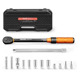 VEVOR Torque Wrench 3/8-inch Drive Click Torque Wrench Dual Scale Readings, 5-45 lbf-ft / 6.8-61.2 N.m, ±3% High Precision, with Spark Plug Sockets, Bits, Universal Joint, Extension Bar, Storage Case
