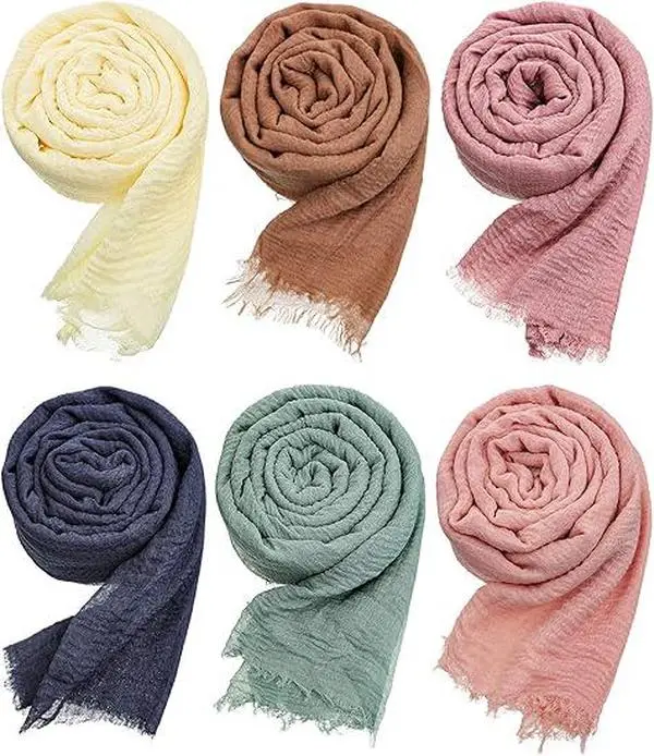 6 pcs Women'S Extra Long Shawl Scarf Wraps - Soft Breathable Large Headscarves Elegant Vintage for Travel, Wedding, Church - Gift for Women And Mothers, Easy Care sohochic