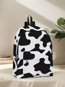 Cow Print Backpack with Fun Design, Fashionable Casual Style, Spacious Storage for School Travel Business, Back-To-School Season