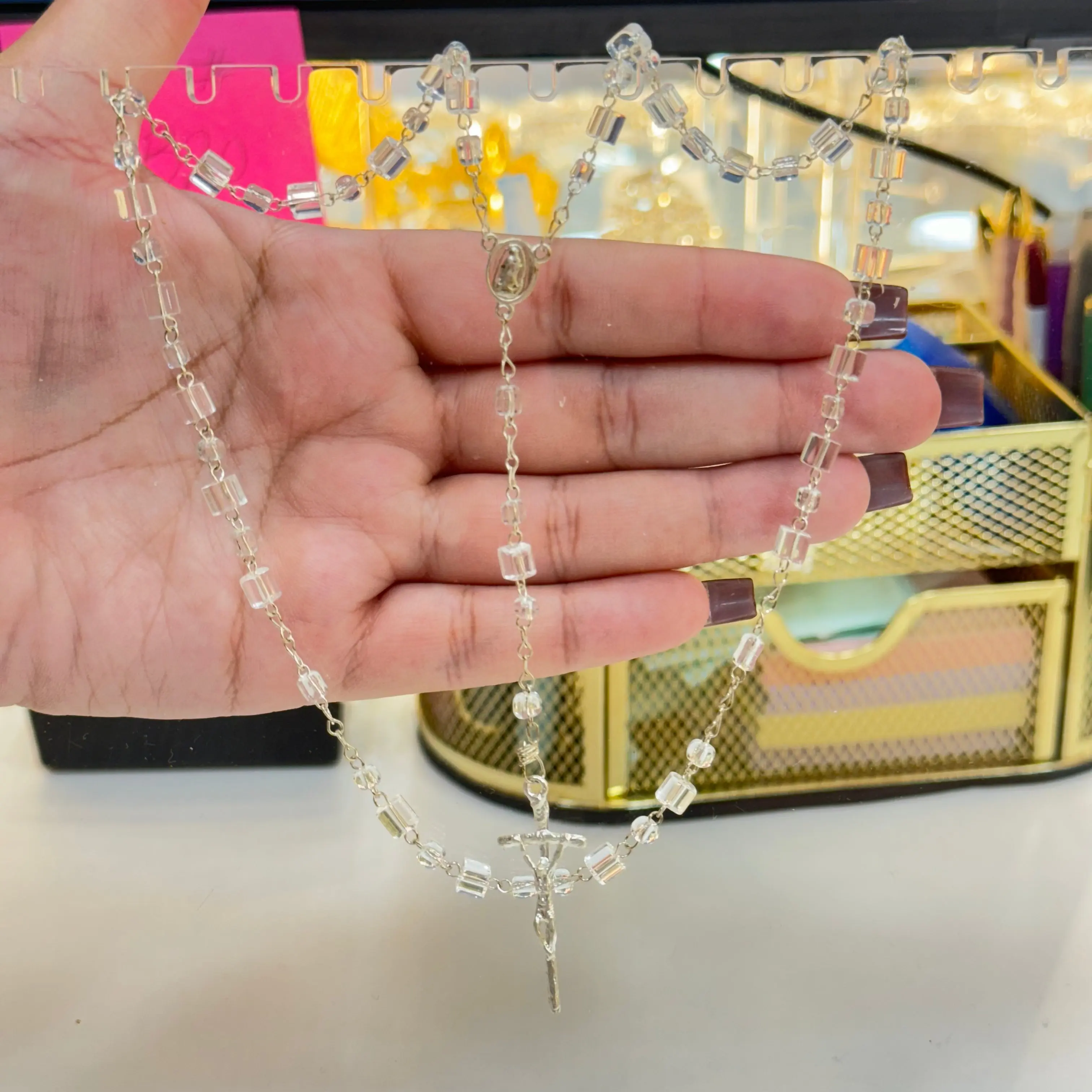 Silver and Clear Cube Rosary