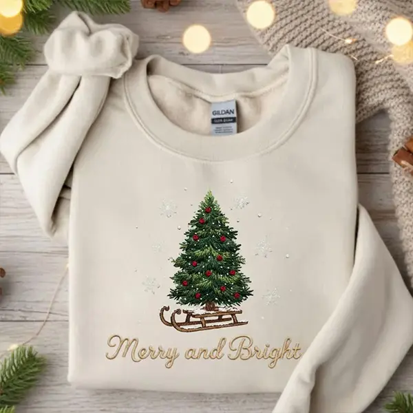 Christmas Trees Sweatshirt Women Merry and Bright Graphic Merry Christmas Print Sweatshirts