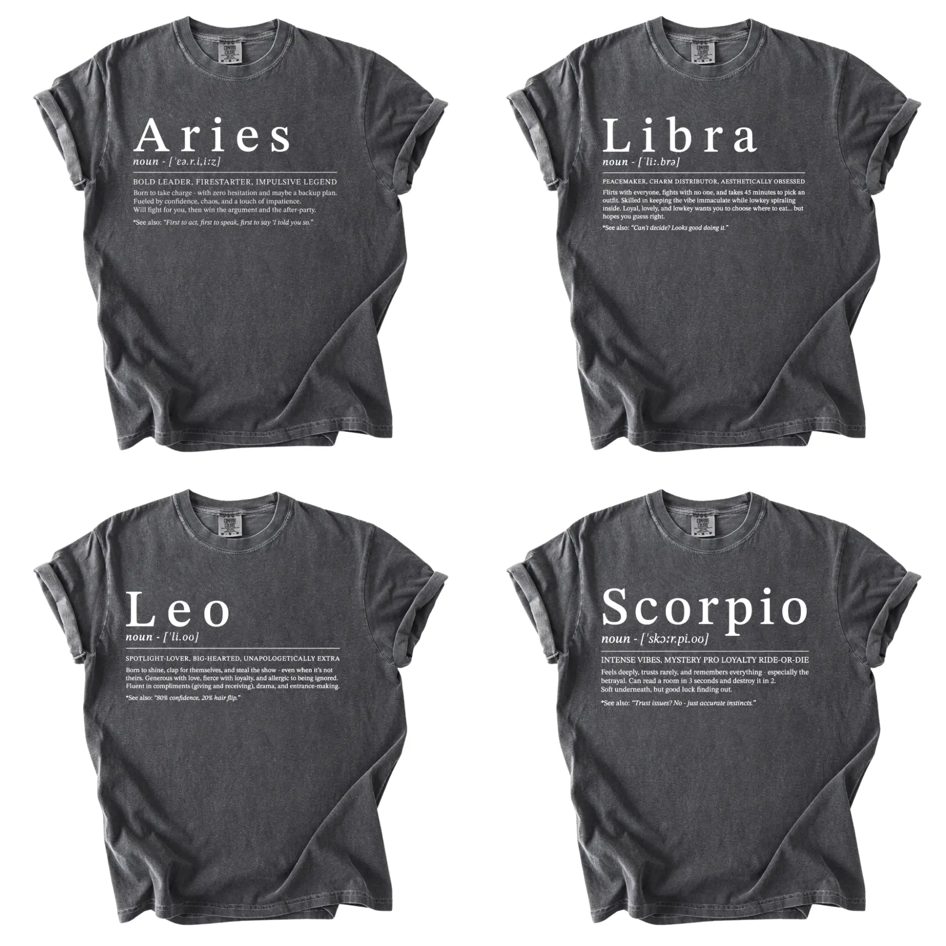 Comfort Colors 12 Zodiac Signs Definition T-Shirt - Pepper, Astrology Graphic Tee, Horoscope Personality Shirt, Celestial Zodiac Gift, Vintage Astrology Lover Tee, Unisex Cotton Graphic T-Shirt - HARSIN