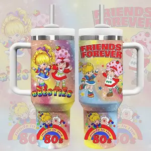 Strawberry Shortcake And Rainbow Brite Cartoon Custom Cup 40 oz 20 oz Tumbler With Handle, 80s ,A perfect gift for family and friends