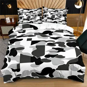 Camouflage printed pattern duvet cover set, Decorative duvet cover, including 1 duvet cover and 1 or 2 pillowcases, without a core or pillow, suitable for bedroom or dormitory bedding set, suitable for children or adults to decorate gifts